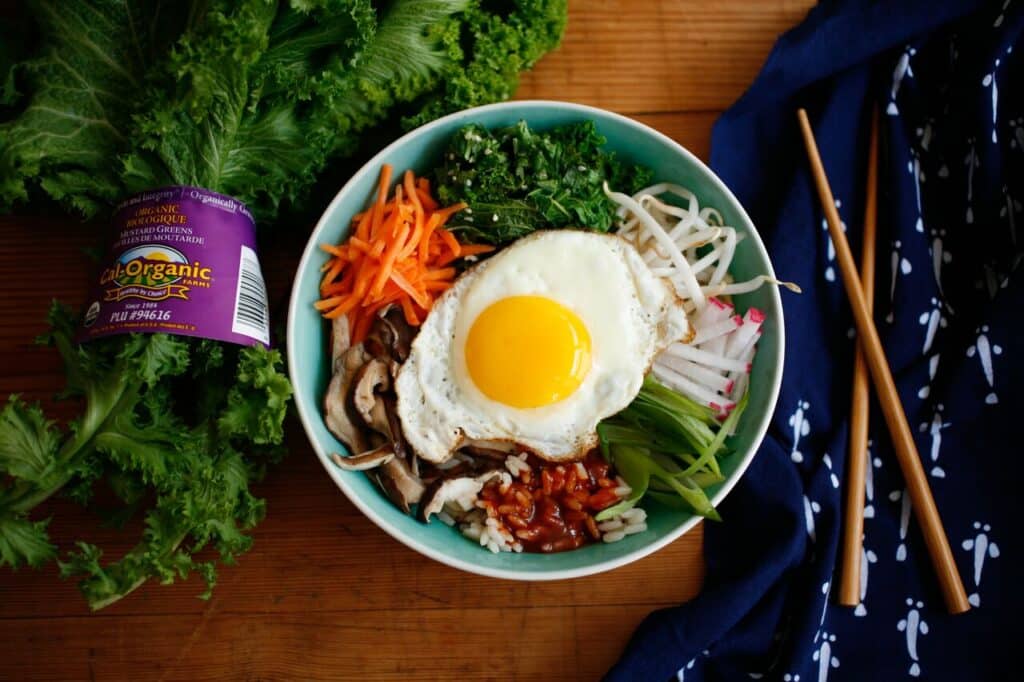 Korean Style Rice Bowl with Mustard Greens